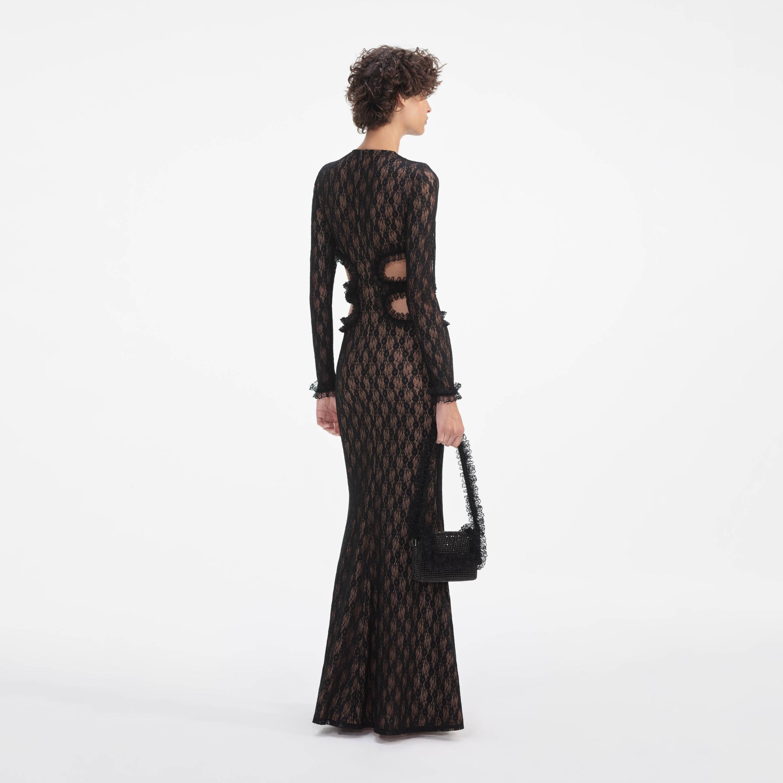 Black Lace Cut Out Maxi Dress Product Image