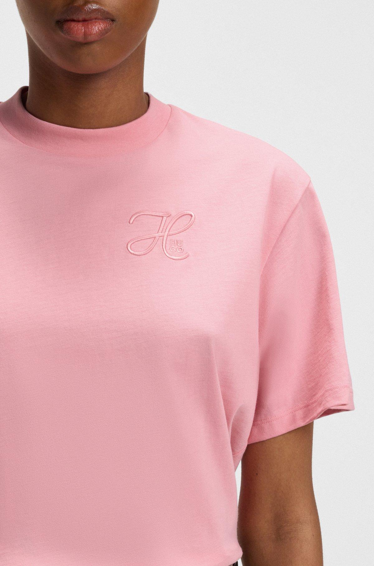 HUGO - Relaxed-fit T-shirt in cotton jersey with embroidered monogram - Pink Product Image