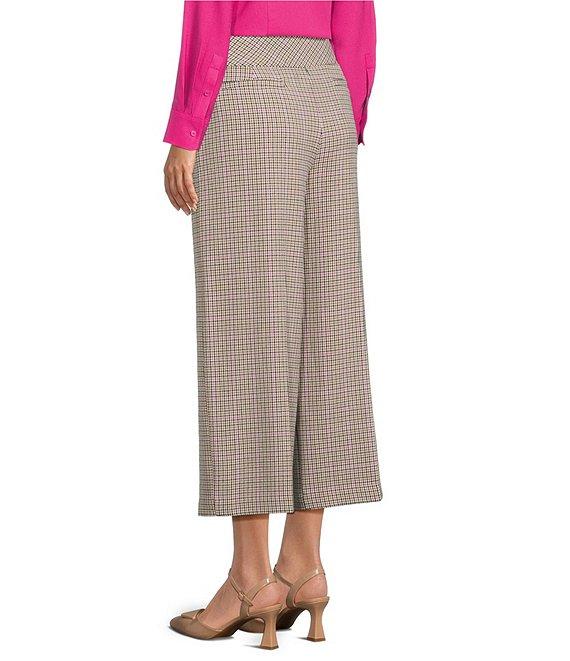 Investments Petite Size Houndstooth PARK AVE fit Elite Stretch Pull-On Wide Leg Crop Pants Product Image