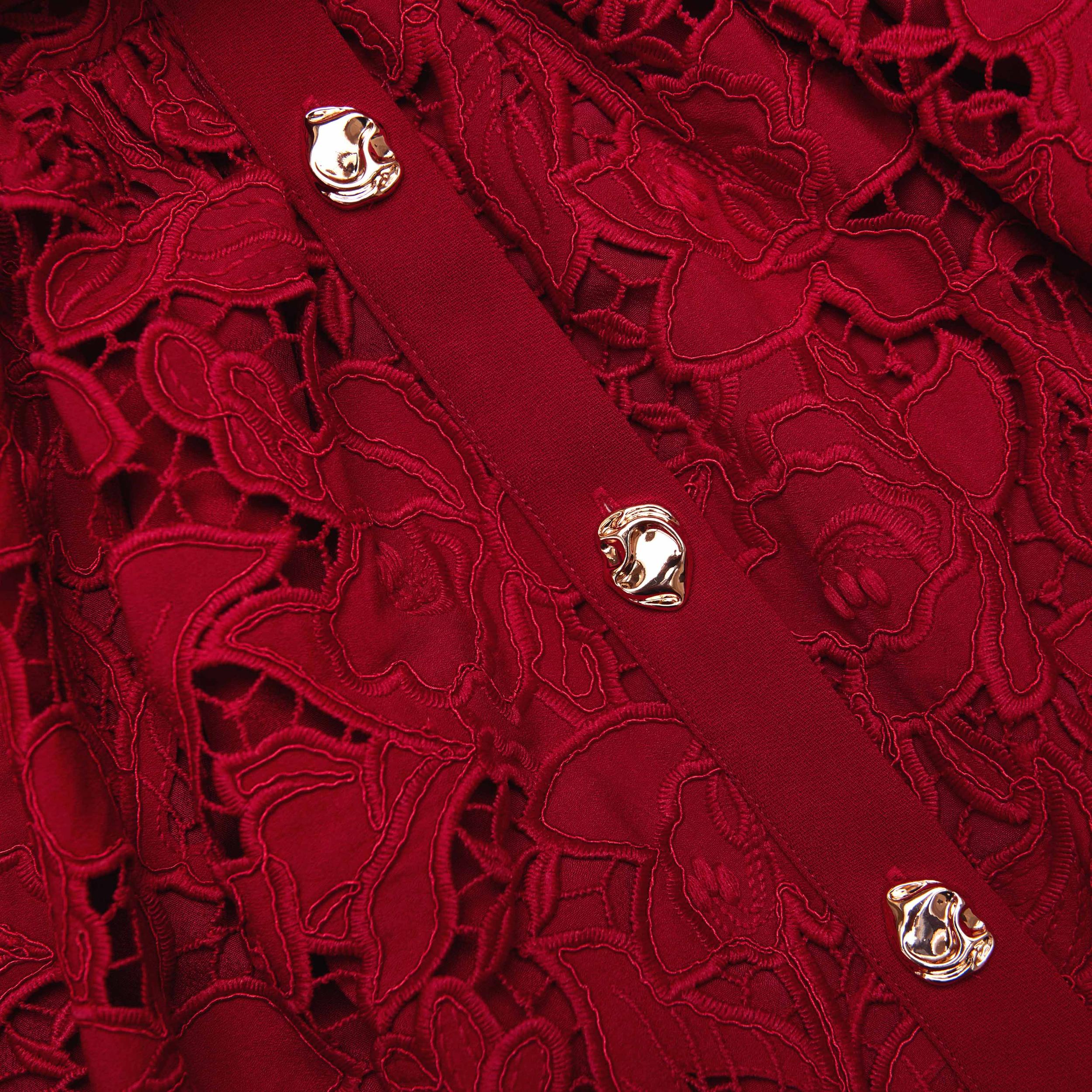 Burgundy Lace Collared Mini Dress Product Image