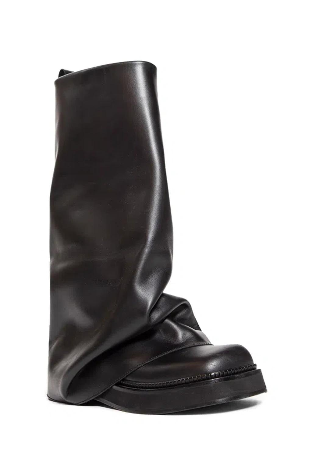 ATTICO Robin Black Boots With Square Toe And Logo Plaque On The Rear In Leather Woman Product Image