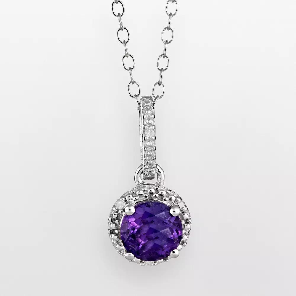 Celebration Gems Sterling Silver Amethyst and Diamond Accent Frame Pendant, Women's,  Product Image