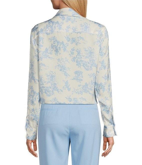 Preston & York Kinsley Satin Long Sleeve Button Tie Front Blouse Product Image