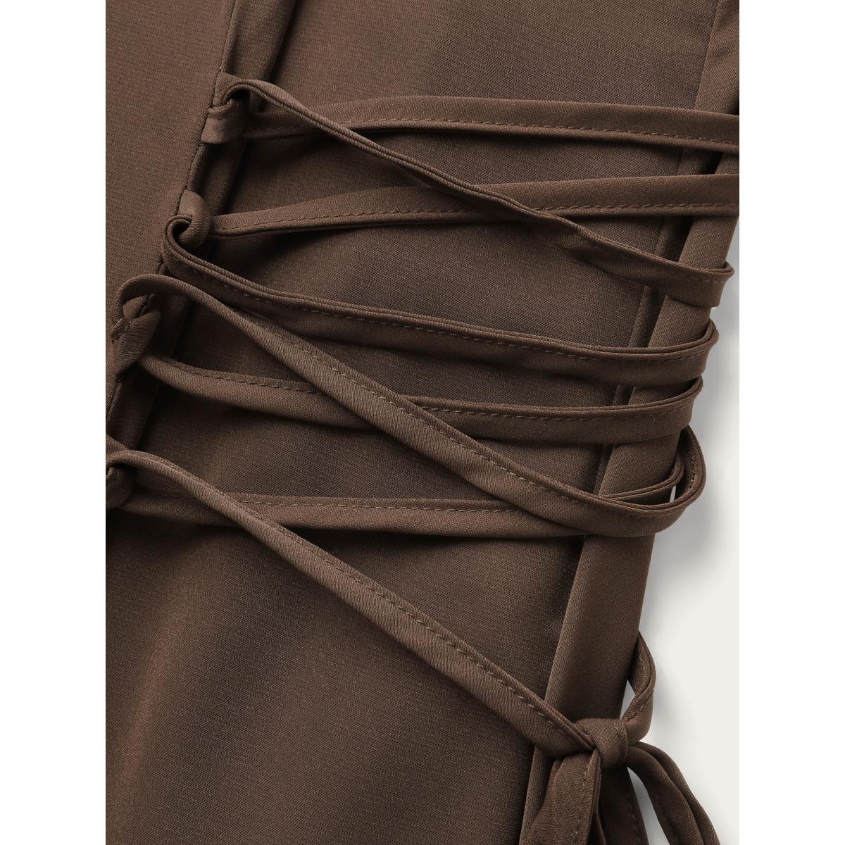 Plus Size Cross-Tie Button Detail Maxi Dress Browncoffeecolor Women Office Cross straps V-neck Short sleeve Curvy BloomChic 28/5X Product Image