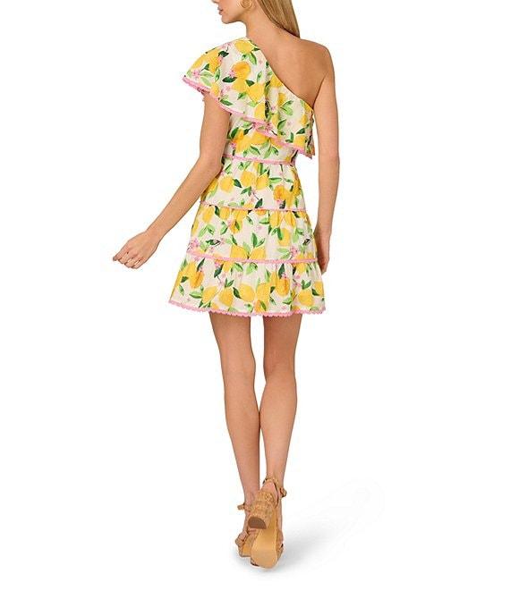 Adrianna by Adrianna Papell Lemon Fruit Print One-Shoulder Neck Sleeveless A-Line Mini Dress Product Image