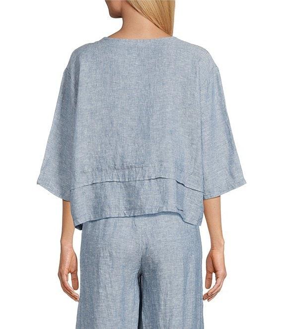 Bryn Walker Rimini Cross-Dyed Linen Round Neck 3/4 Sleeve Pintuck Coordinating Shirt Product Image