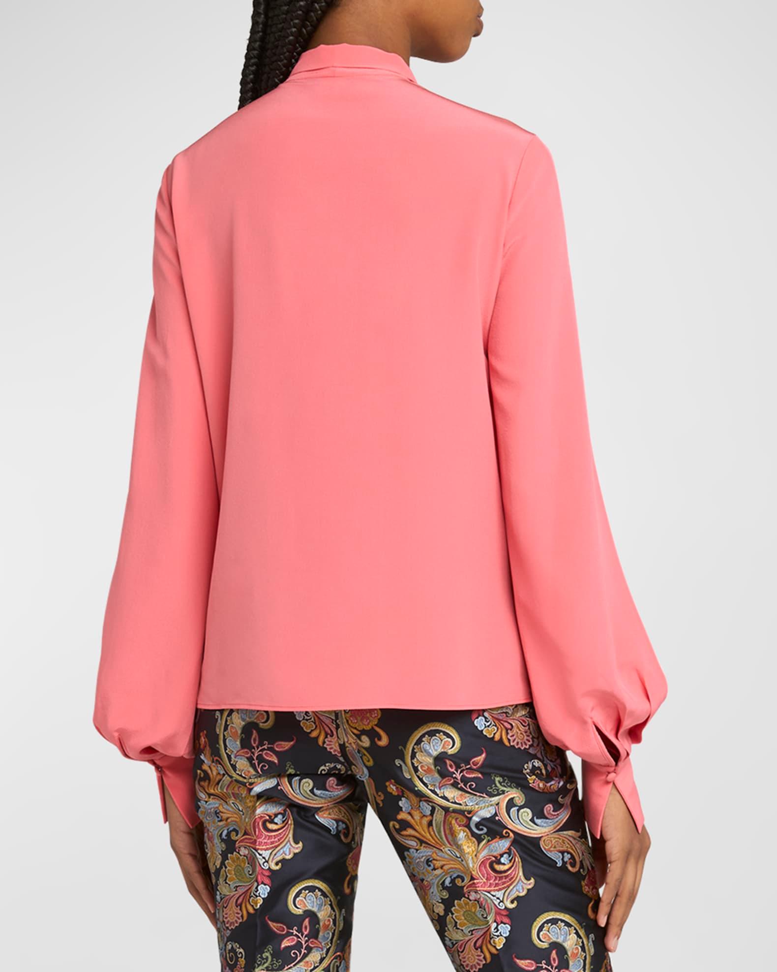 Slit-Sleeve Neck-Tie Silk Blouse Product Image