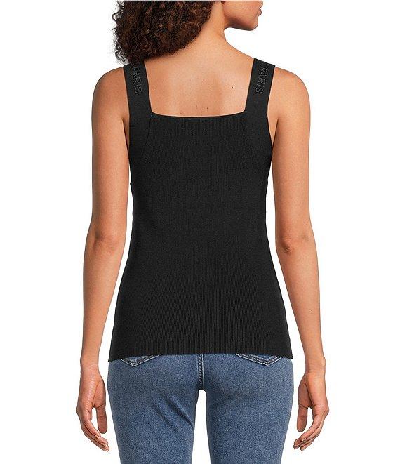 KARL LAGERFELD PARIS Knit Square Neck Sleeveless Tank Product Image