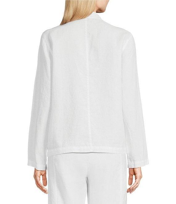 Eileen Fisher Organic Linen V-Neck High Collar Long Sleeve Jacket Product Image