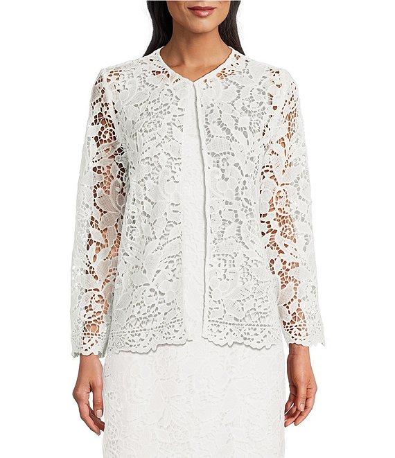 Kasper Lace Open front Collarless 3/4 Sleeve Cardigan Product Image