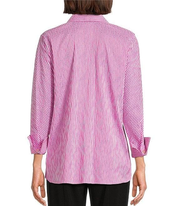 Ali Miles Crinkle Stripe Y Neckline Cuffed 3/4 Sleeve Top Product Image