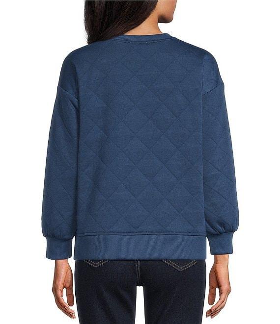 Westbound Petite Size Crew Neck Button Detail Long Sleeve Quilted Pullover Product Image
