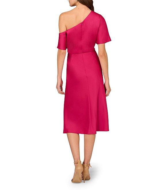 Aidan Mattox Crepe Back Satin One Shoulder Short Sleeve Drape A-Line Midi Dress Product Image