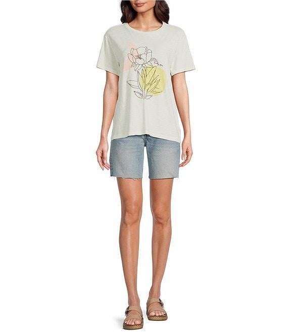 Lucky Brand El Sol Crew Neck Short Sleeve Knit Boyfriend Front Graphic Tee Shirt Product Image