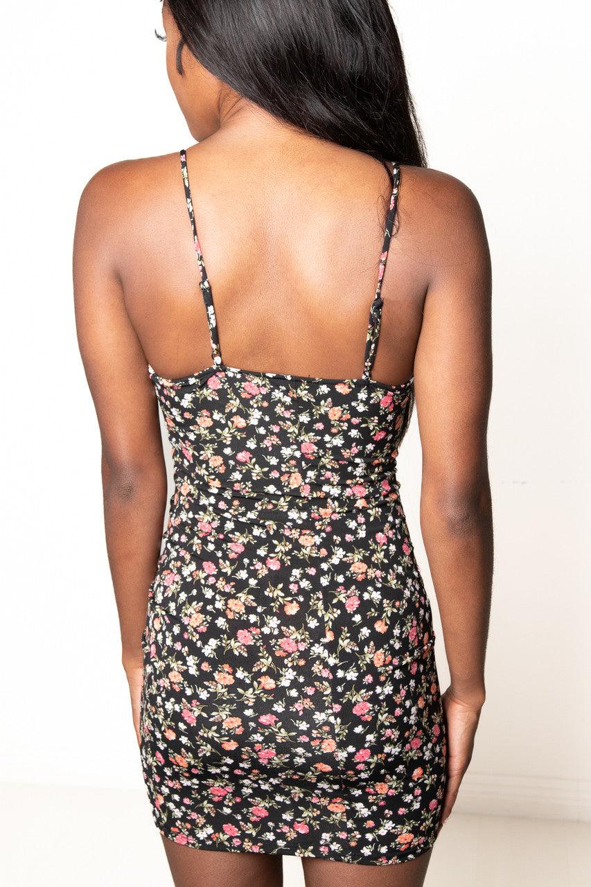 Black Floral Milkmaid Cami Mini Dress Product Image