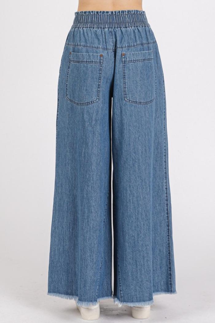 Button Fly Wide Leg Denim Pants Product Image