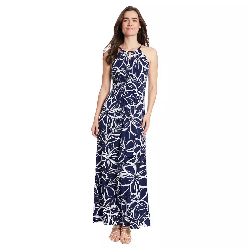 Petite London Times Halter Neck Maxi Dress, Women's, Size: 10 Petite, Navy White Floral Product Image