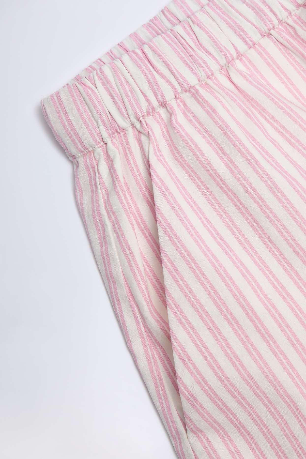 Wide-Leg Cotton-Poplin Trousers in Pink Stripe Product Image