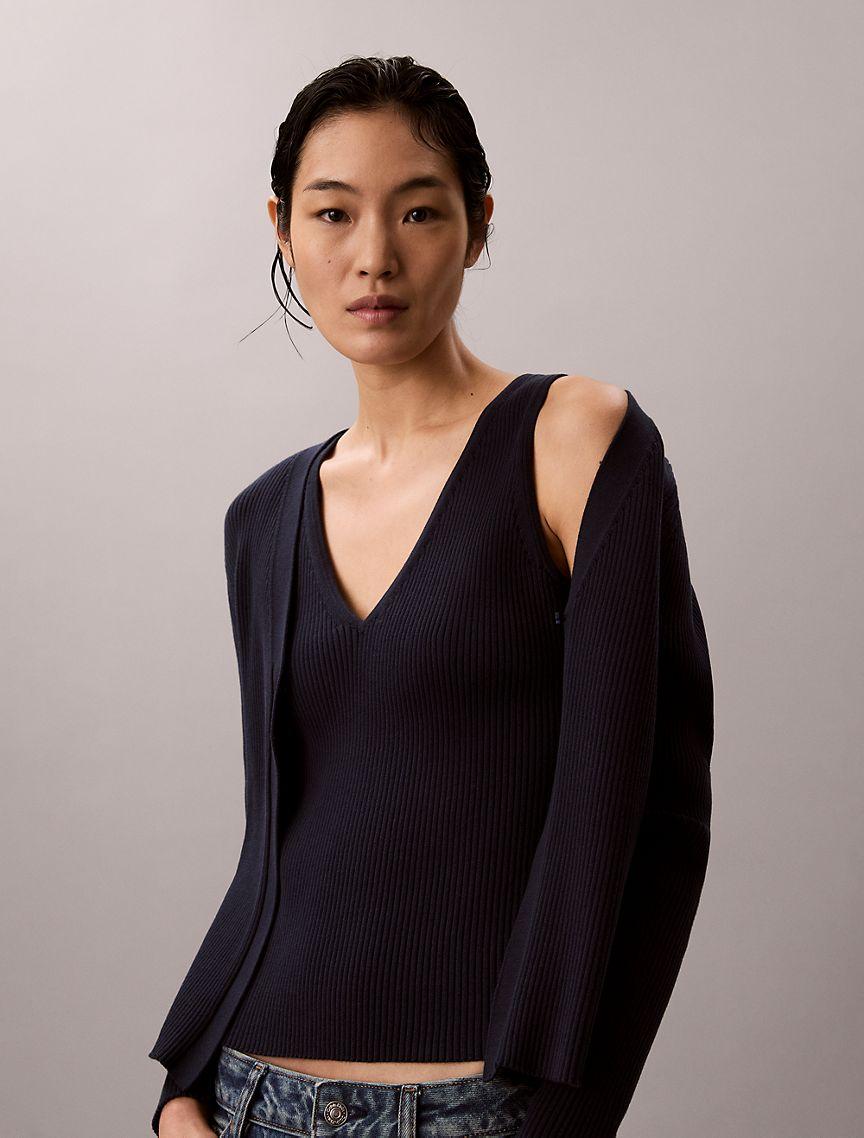Cotton Rib Cardigan and Tank Set Product Image