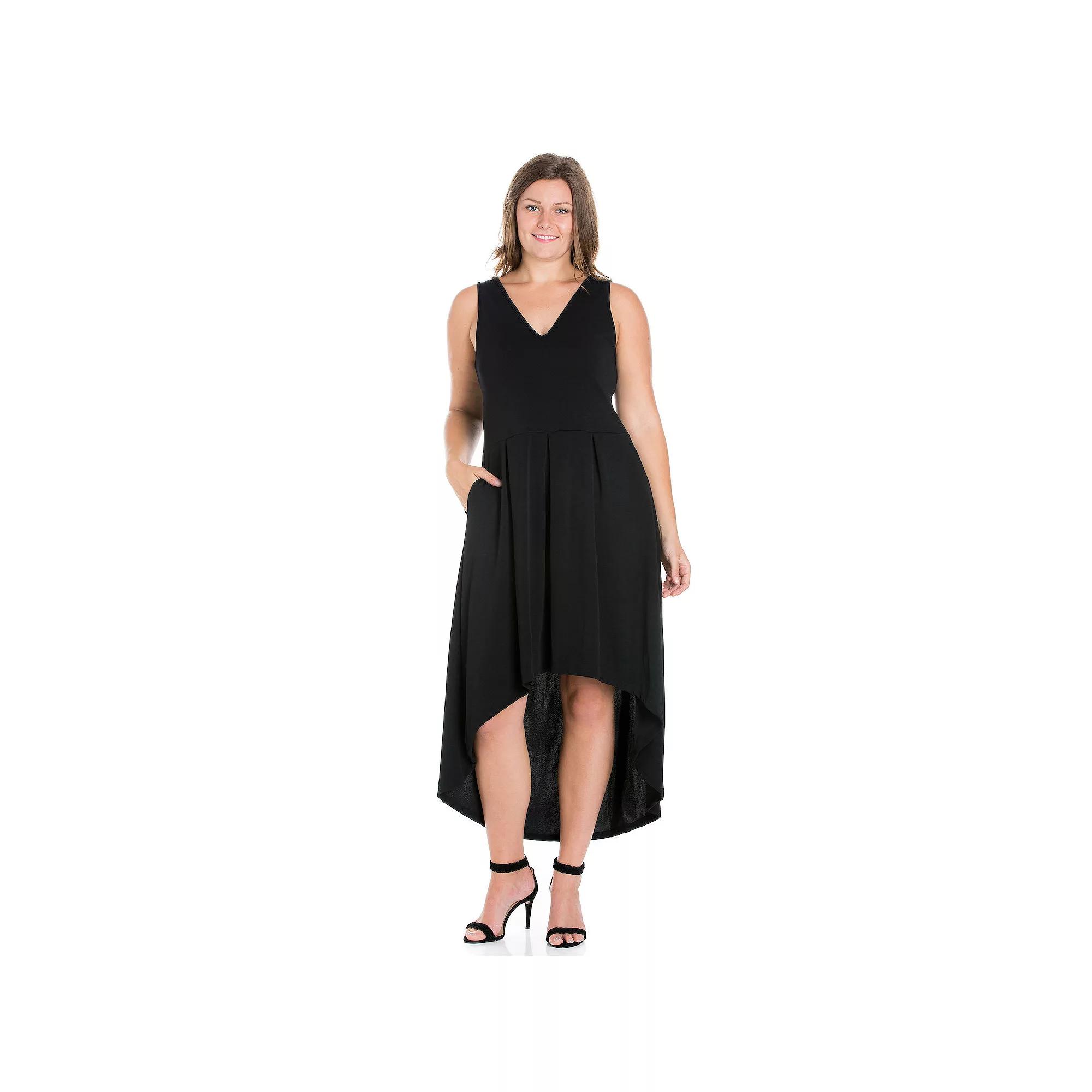 Plus Size 24seven Comfort Apparel High-Low Party Dress with Pockets, Women's, Size: 1XL, Black Product Image