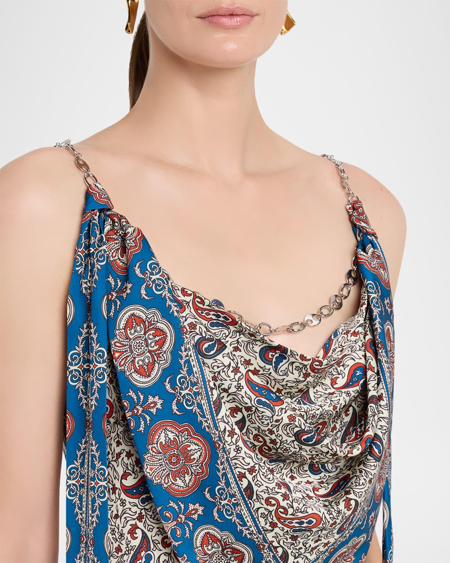 Paisley Scarf Cowl-Neck Satin Chain Maxi Dress Product Image