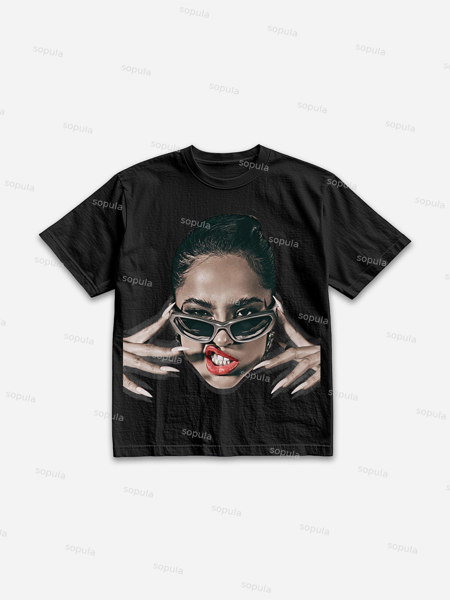 Street Trend Portrait Graphic Cotton T-shirt Product Image