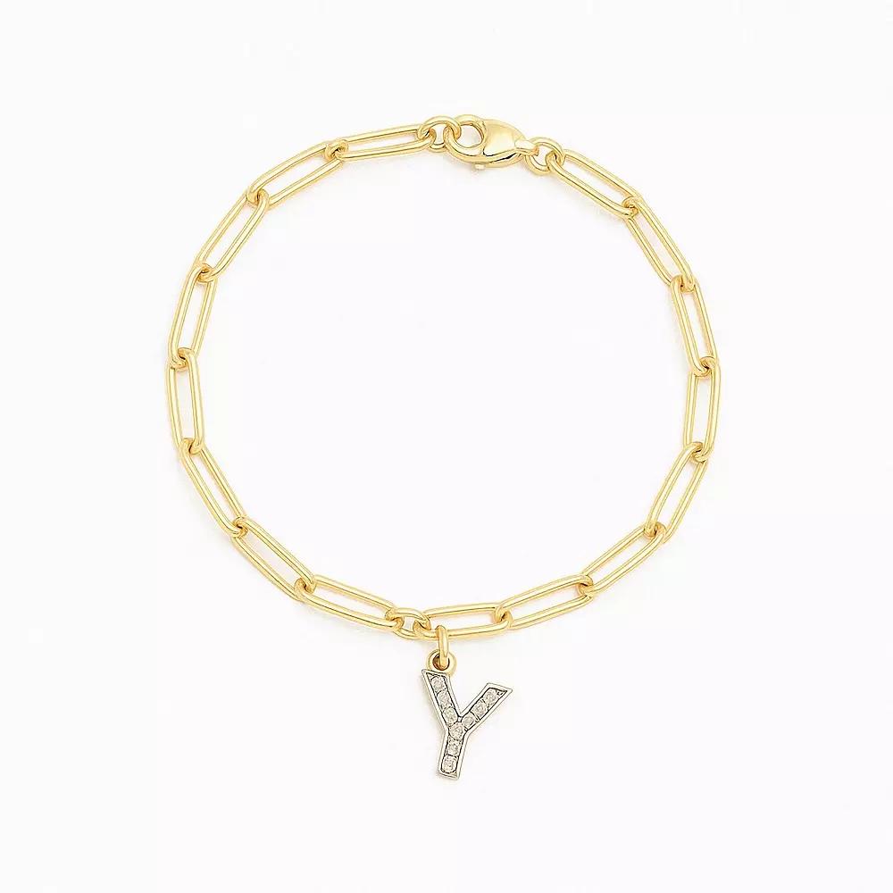 Meshmerise 18K Gold Over Silver Diamond Inital Bracelet, Women's, Size: 6-7" ADJ, Gold Tone Y Product Image