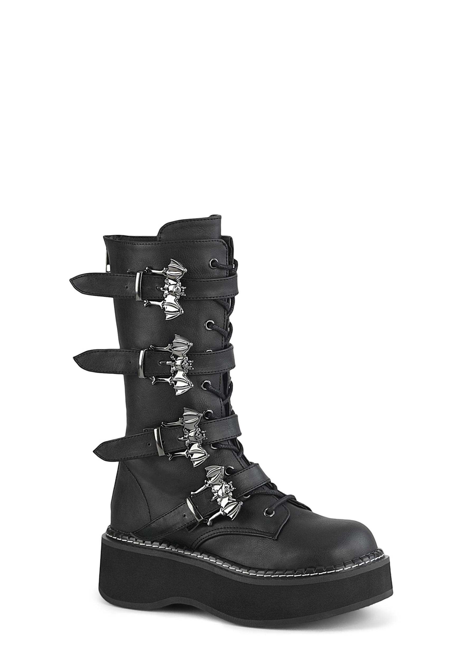 Demonia Emily 322 Bat Buckle Platform Boots - Black Product Image