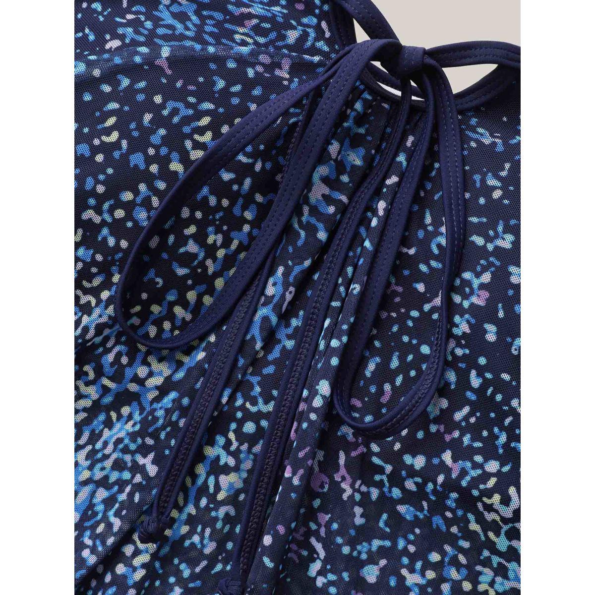 Plus Size Ombre Gradient Neck Tie Swim Top Women's Swimwear Indigo Resort Tie knot High stretch Bodycon U-neck Curve Swim Tops BloomChic 14-16/1X Product Image