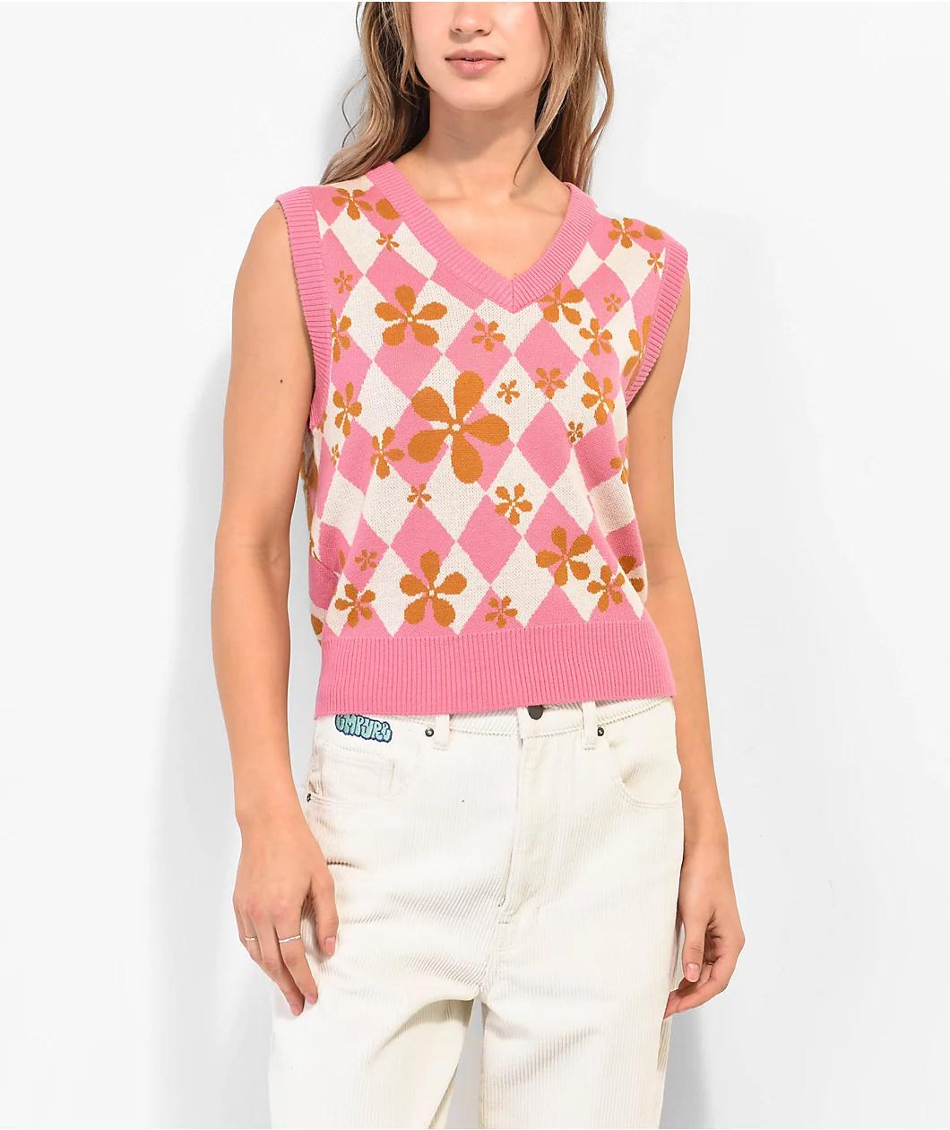 A.LAB Noire Pink Crop Sweater Vest Product Image