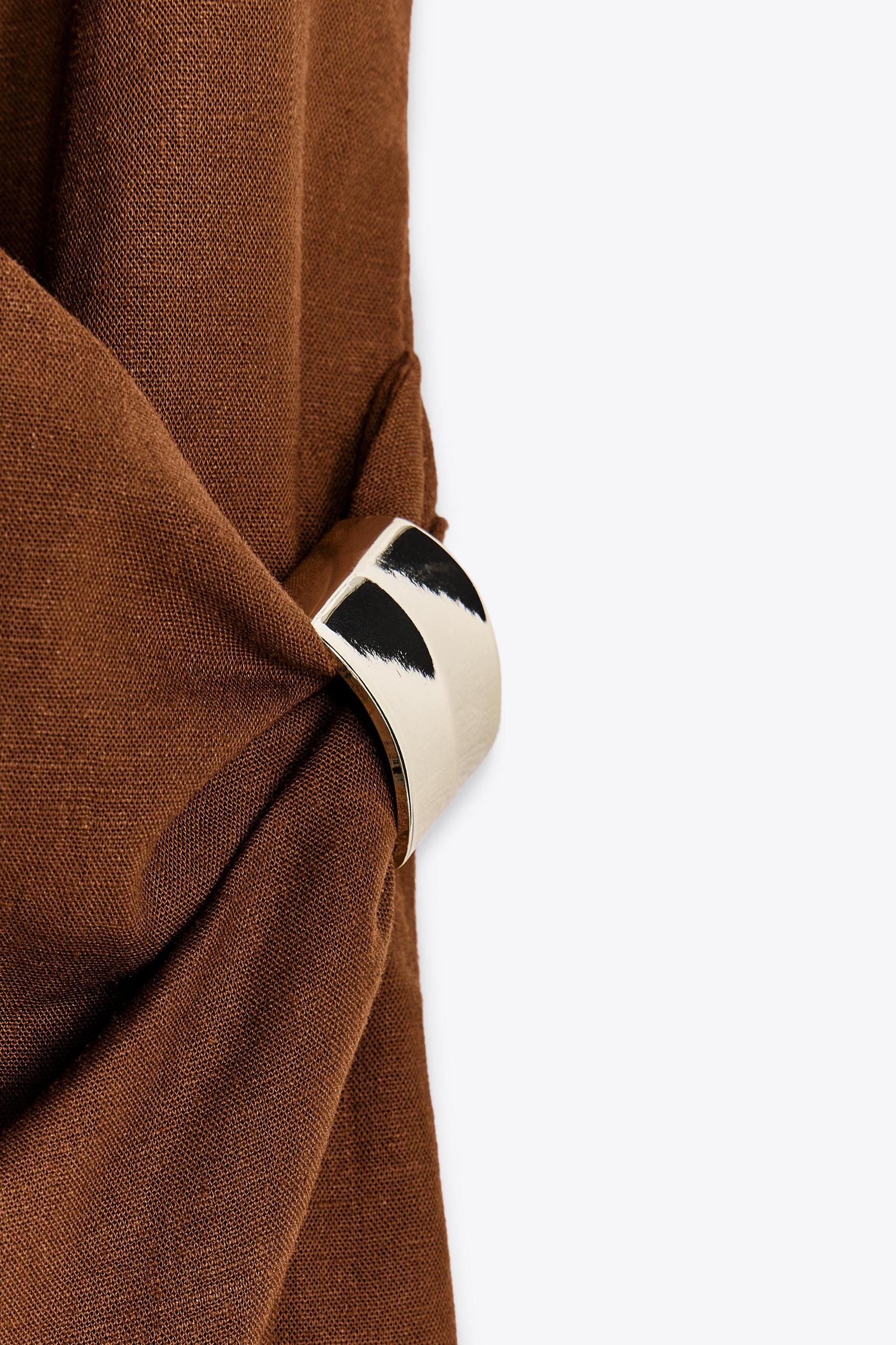 LINEN MIDI DRESS WITH GOLD APPLIQUÉ Product Image