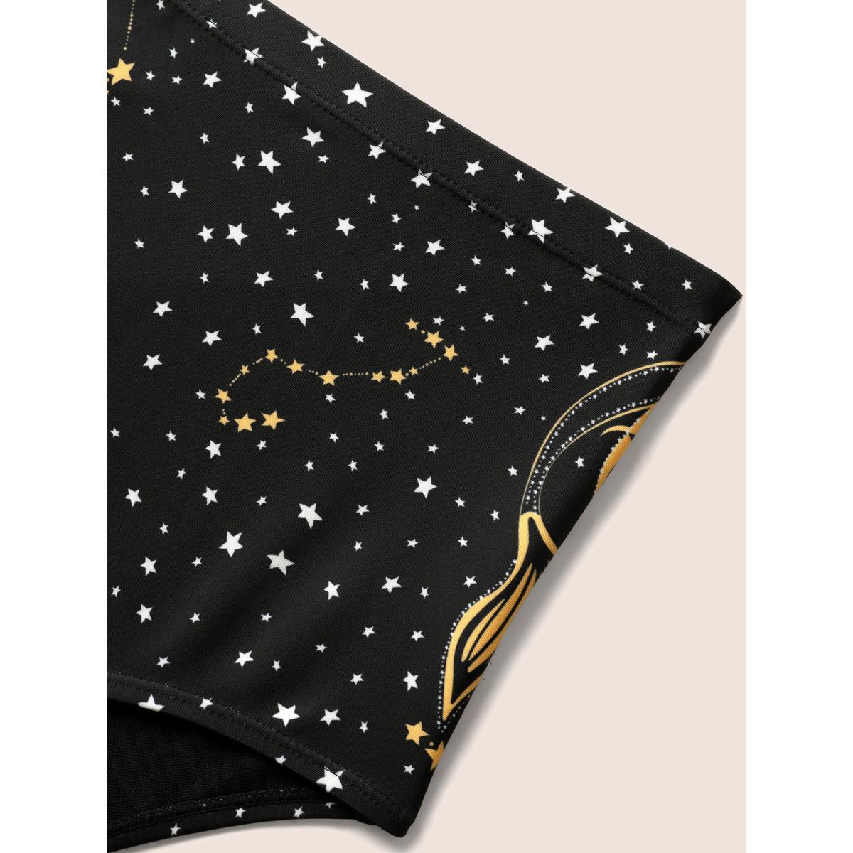 Plus Size Star & Sun Print Heart Neckline Crossover Swim Dress Women's Swimwear Black Beach Bodycon Heart neckline High stretch Curve Swim Dresses BloomChic 14-16/1X Product Image