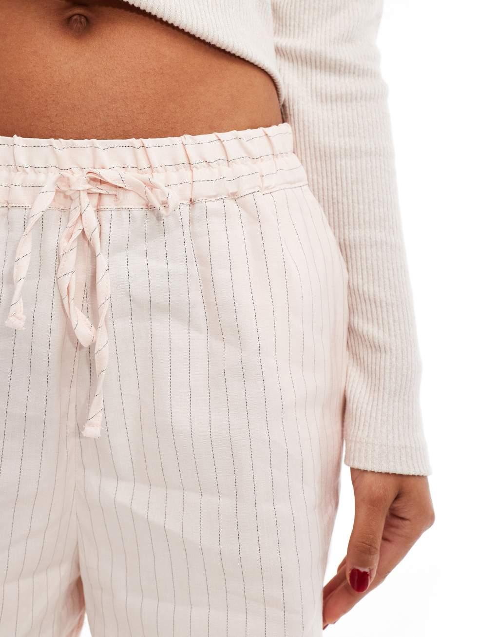 Mango tie waist striped shorts in pink Product Image