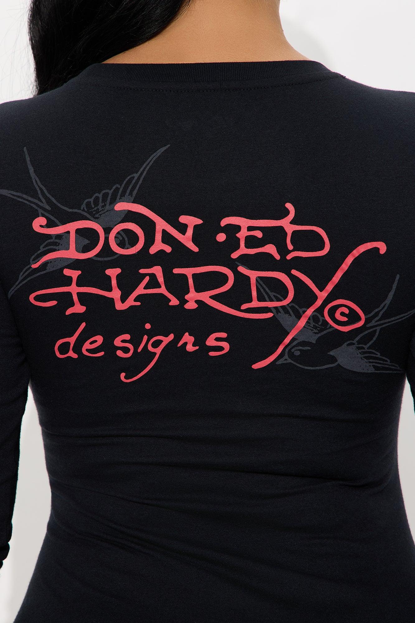 Ed Hardy Cross Long Sleeve Mini Dress - Black Female Product Image