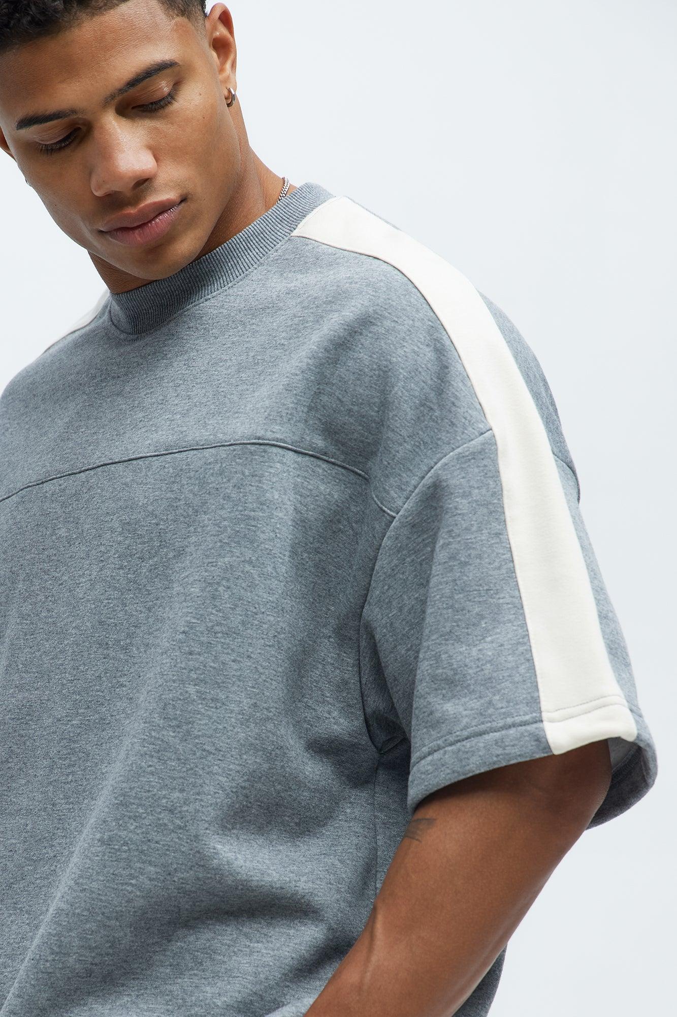Tyson Oversized Heavyweight Striped Tee - Heather Grey Product Image
