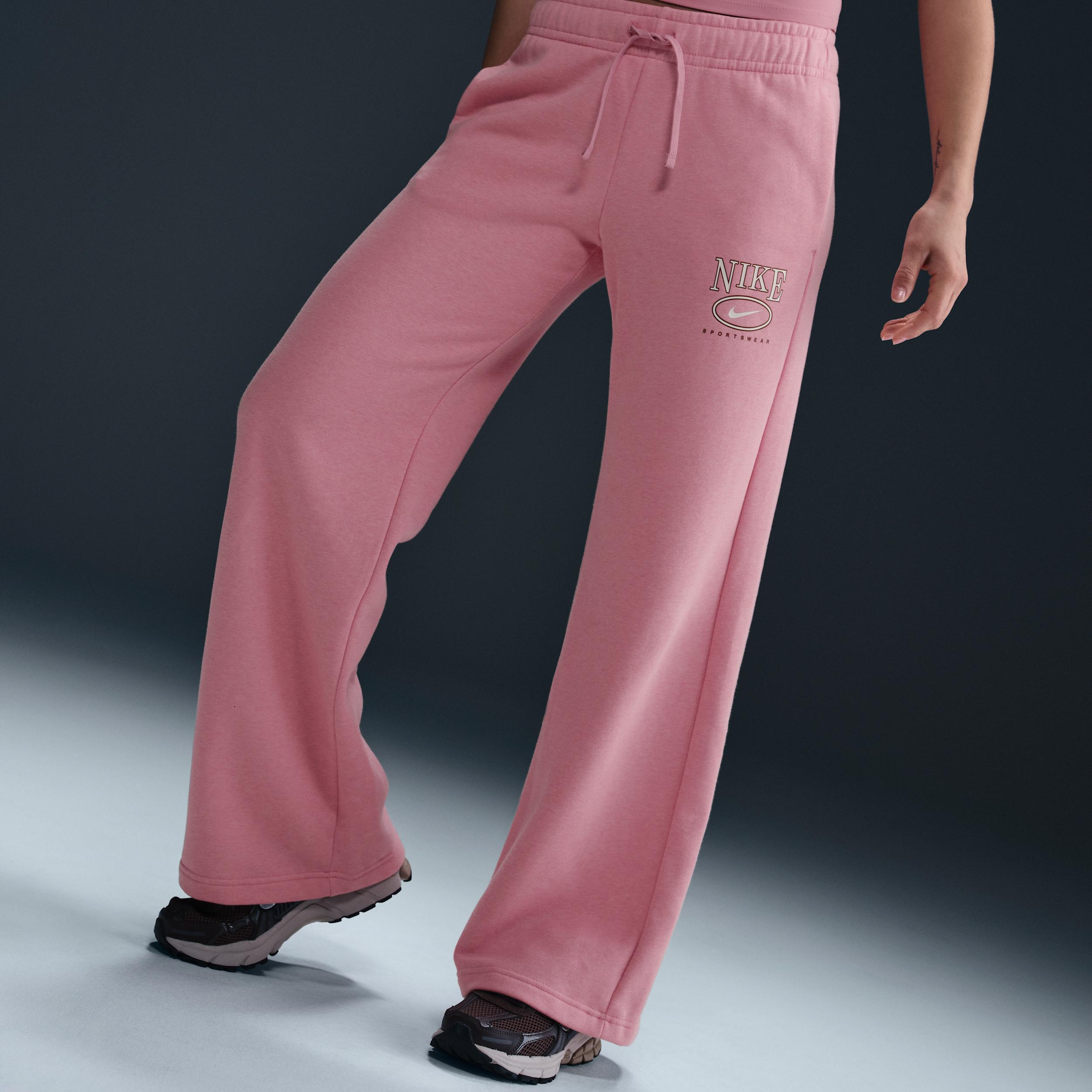 Womens Nike Sportswear Club Fleece Mid-Rise Wide-Leg Graphic Pants | HJ0869-699 Product Image