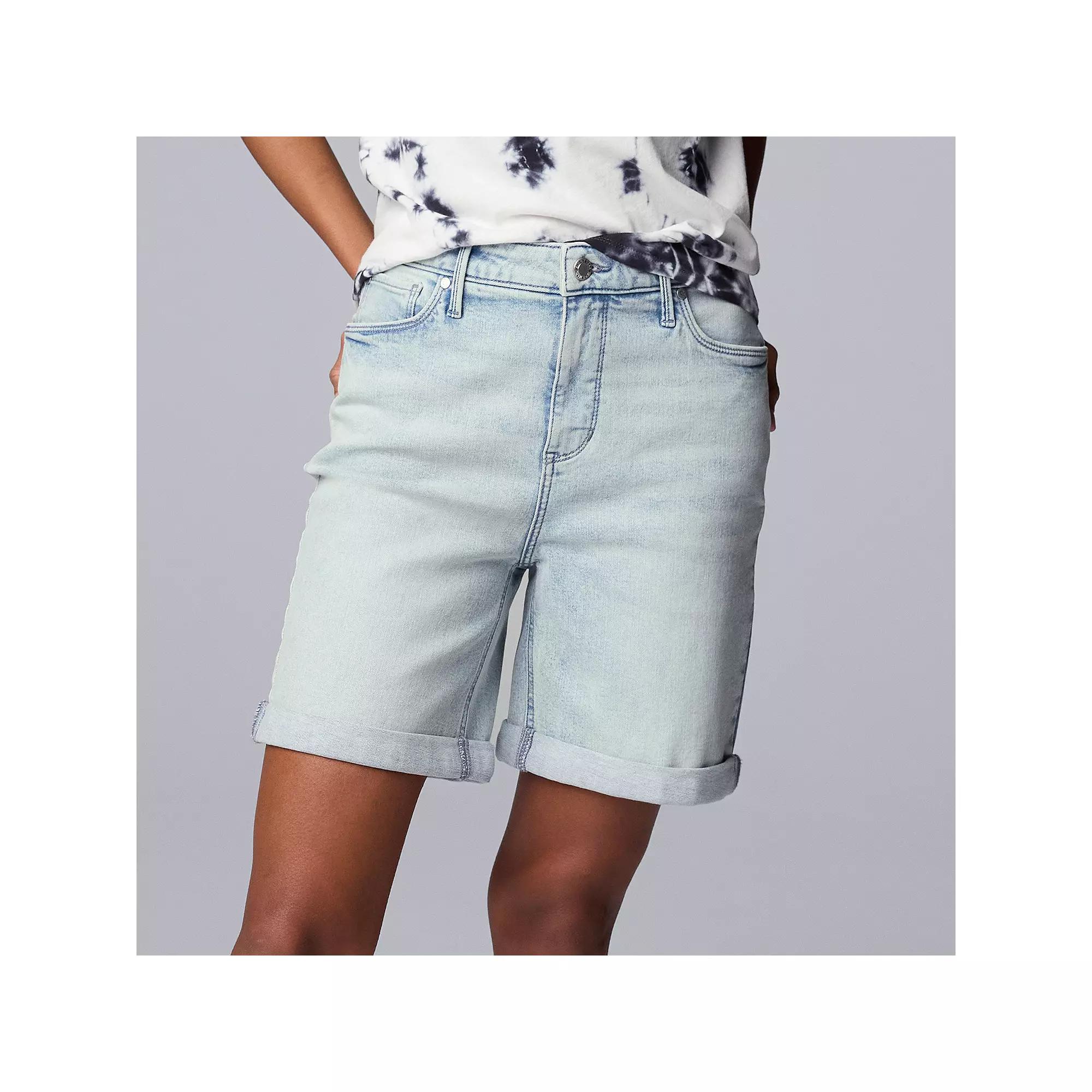 Women's Simply Vera Vera Wang High-Waisted 7" Bermuda Denim Shorts, Size: 4, Light Acid Elyse Product Image