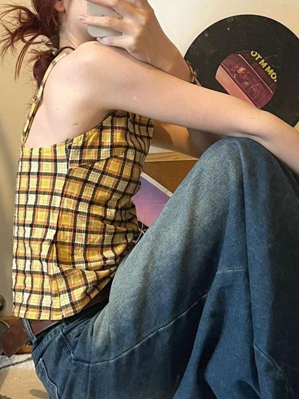 Vintage Plaid Print Cami Top Product Image