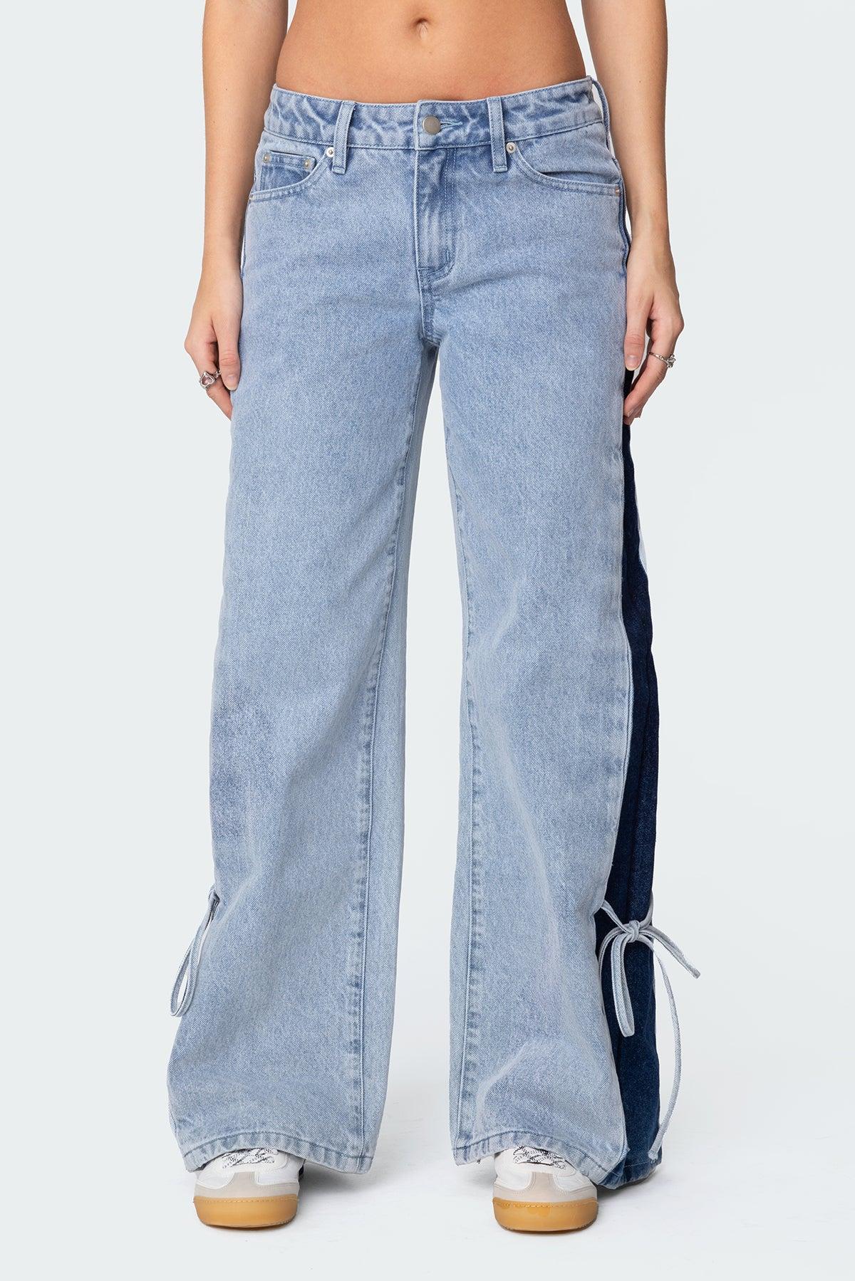 Contrast Split Washed Low Rise Bootcut Jeans Product Image