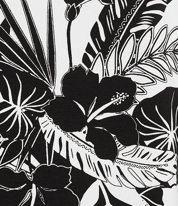 Allison Daley Embellished Tropical Palm Print Short Sleeve Crew Neck Knit Top Product Image