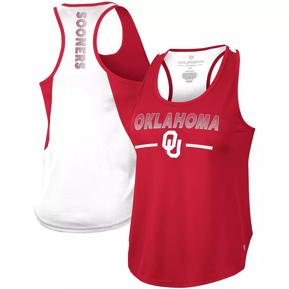 Women's Colosseum Crimson Oklahoma Sooners Sachs 2-Hit Scoop Neck Racerback Tank Top,  Product Image