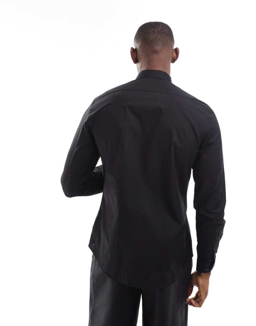 Twisted Tailor jacquard long sleeve shirt in black  Product Image