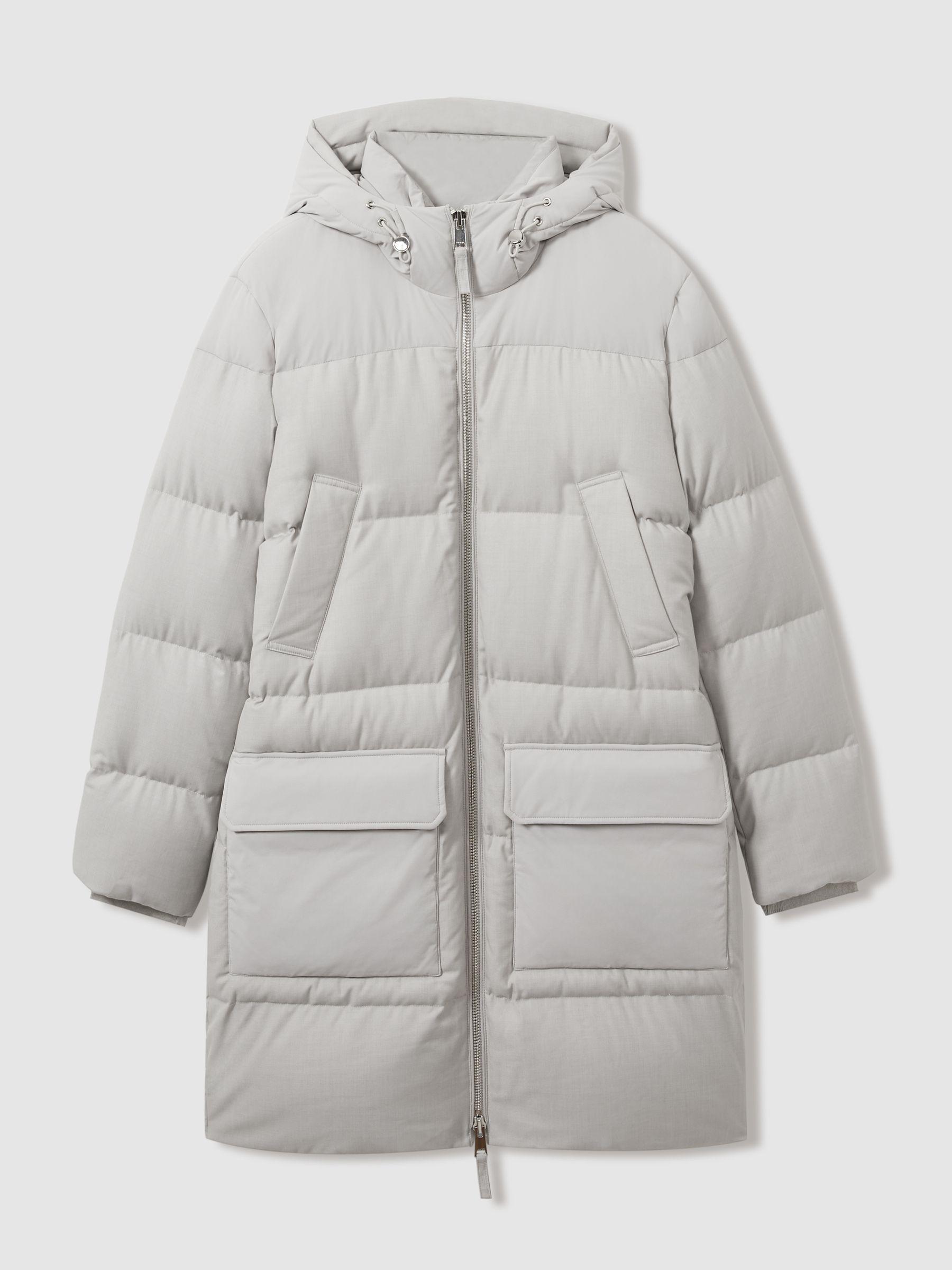 Quilted Longline Puffer Jacket in Grey Product Image