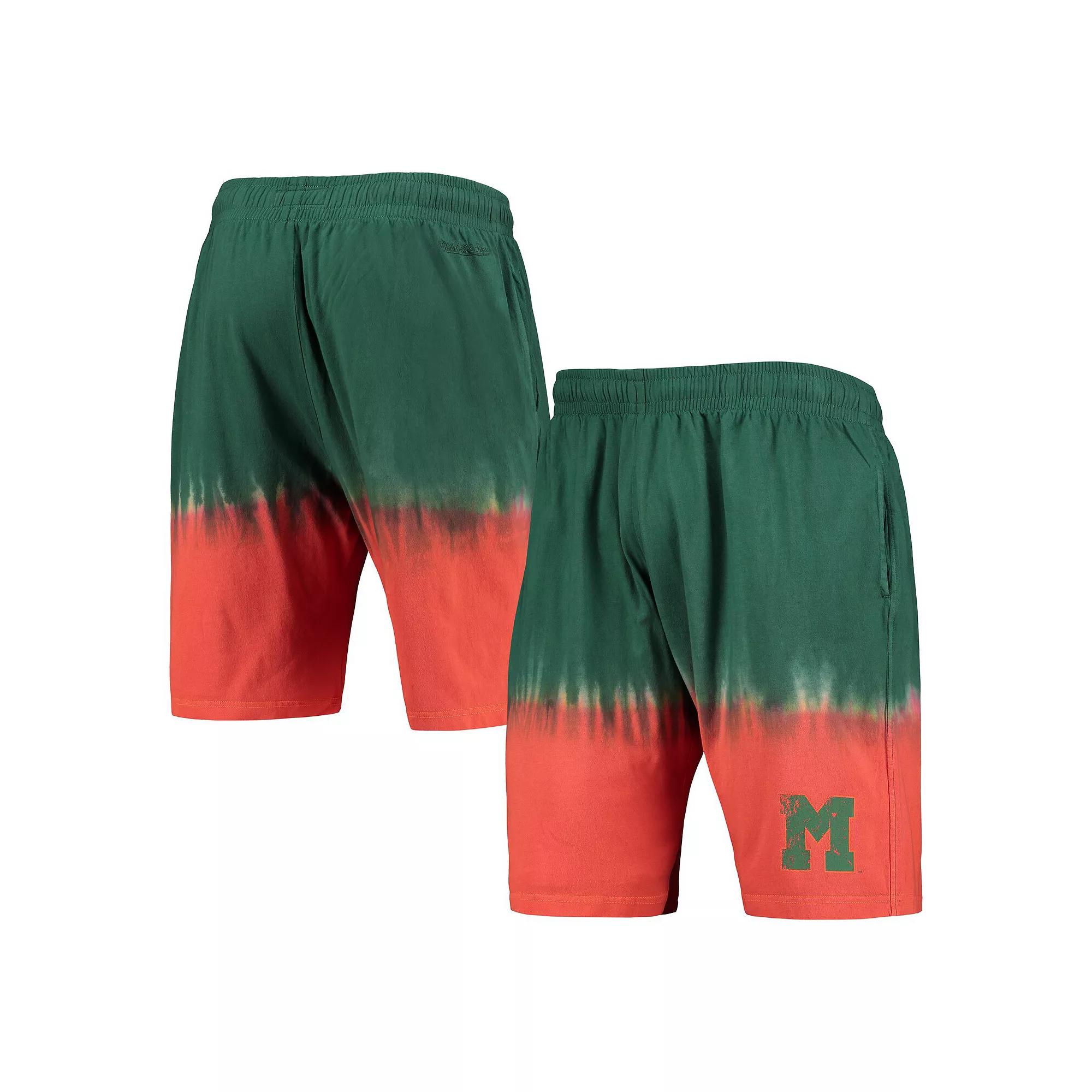 Men's Mitchell & Ness Orange/Green Miami Hurricanes Tie-Dye Shorts, Size: Large Product Image