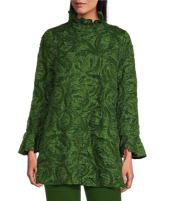 IC Collection Textured Woven Ruffle Mock Neck Long Sleeve Tunic Product Image