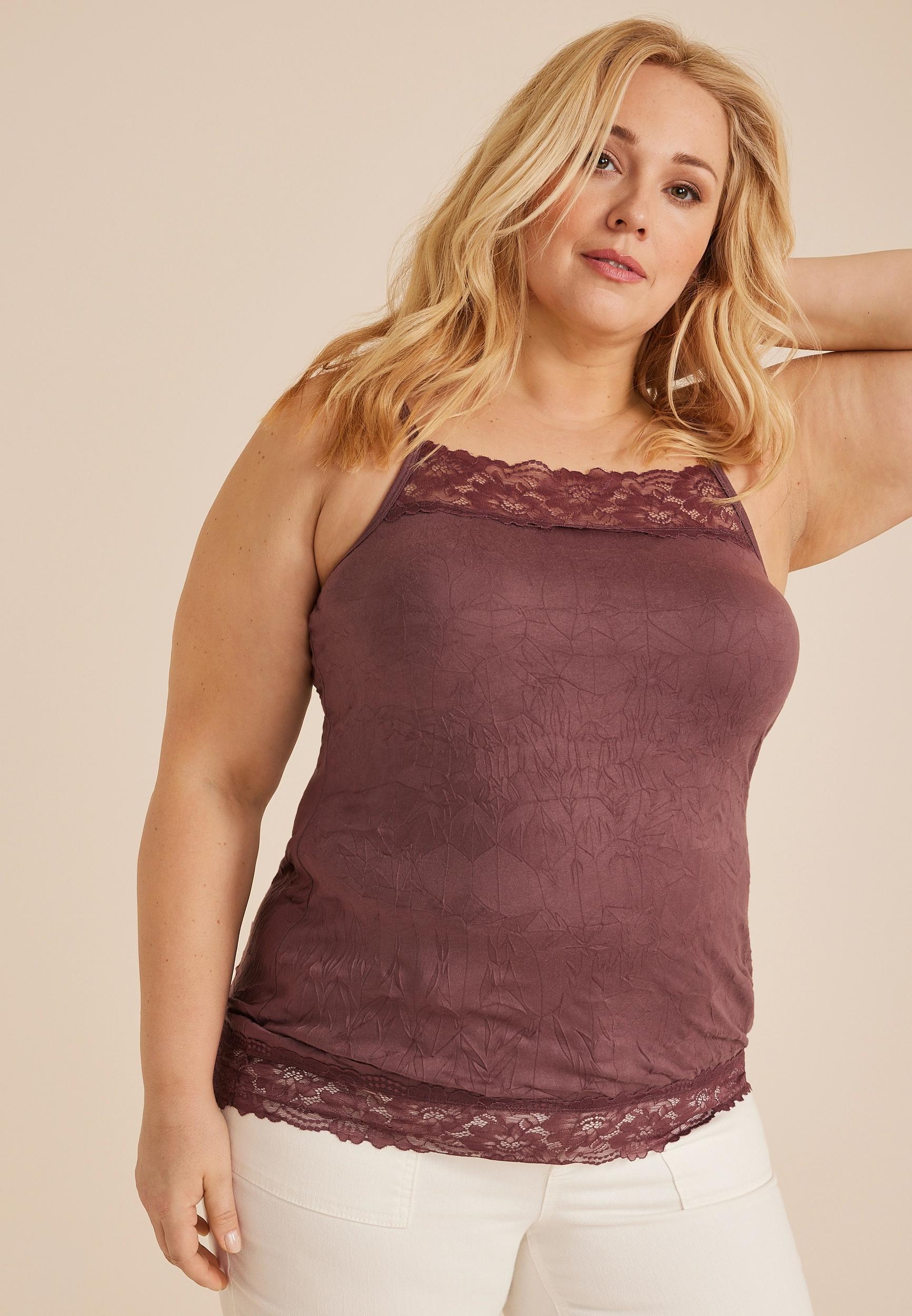 Maurices 1X Plus Size Womens Lace Trim Crinkle Cami Product Image