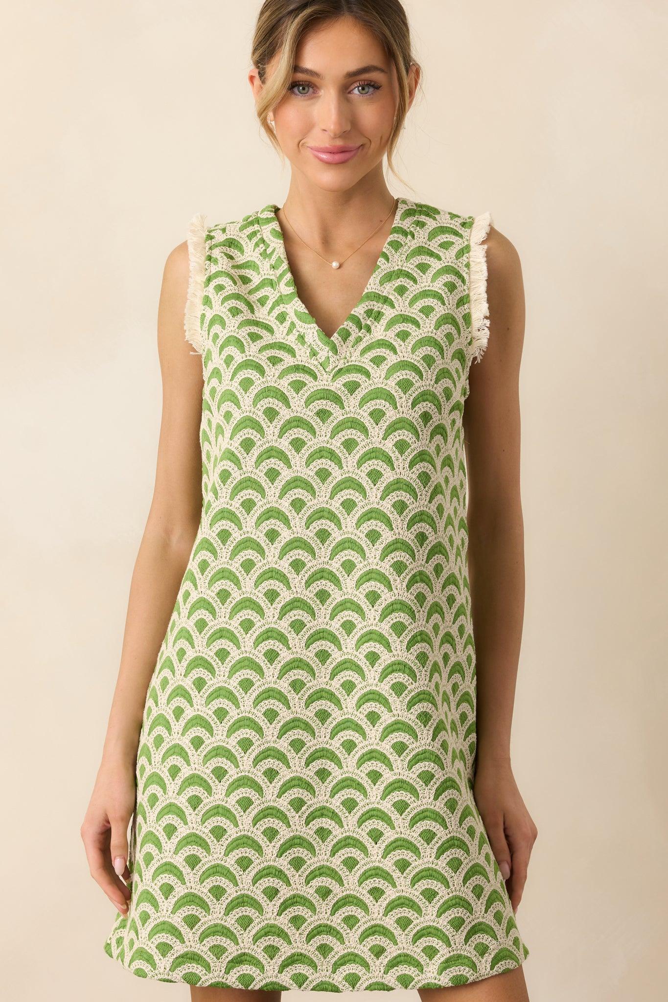 Just Enough Light Green Embroidered Mini Shift Dress Product Image