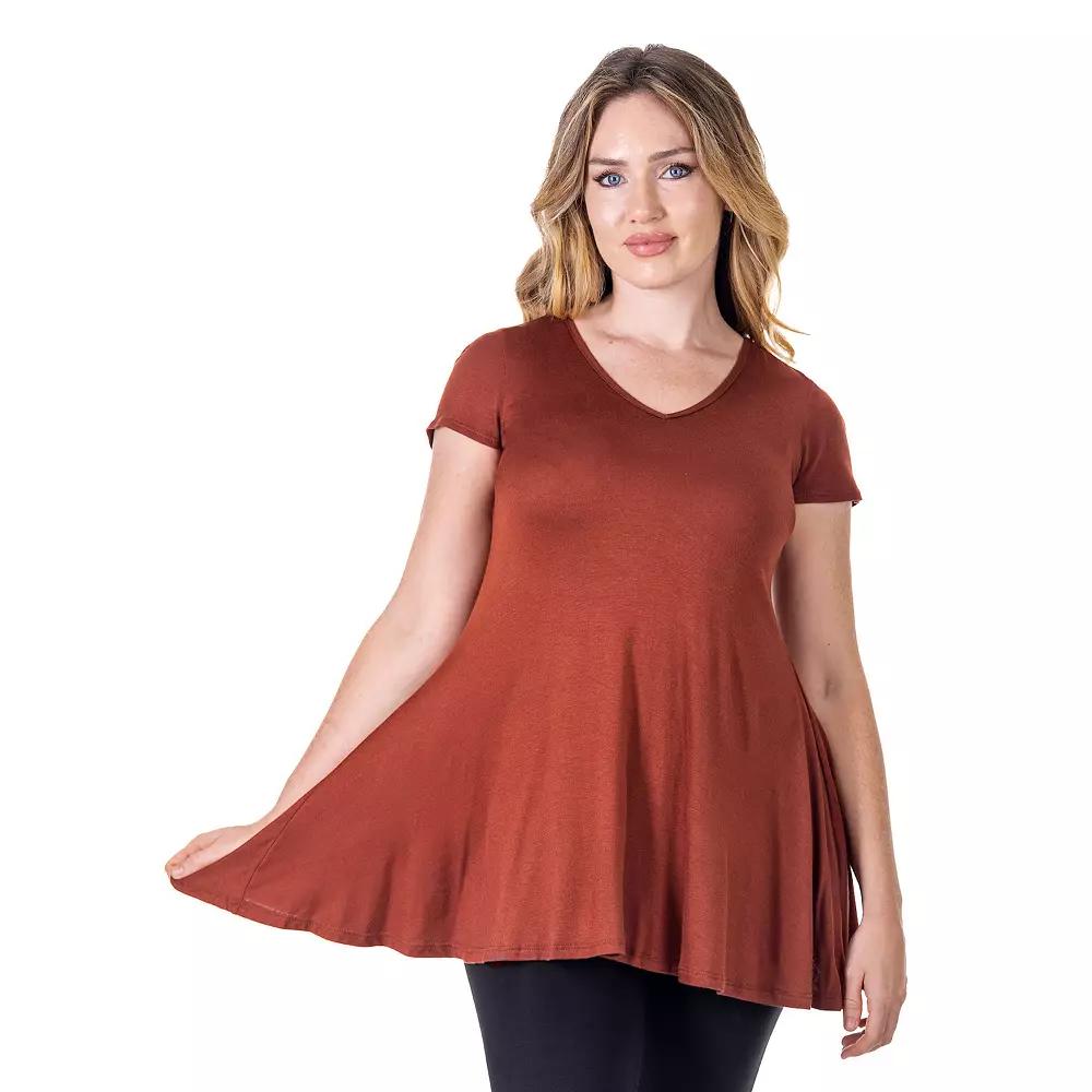 Women's 24Seven Comfort Apparel Loose Fit V Neck Tunic Top,  Product Image