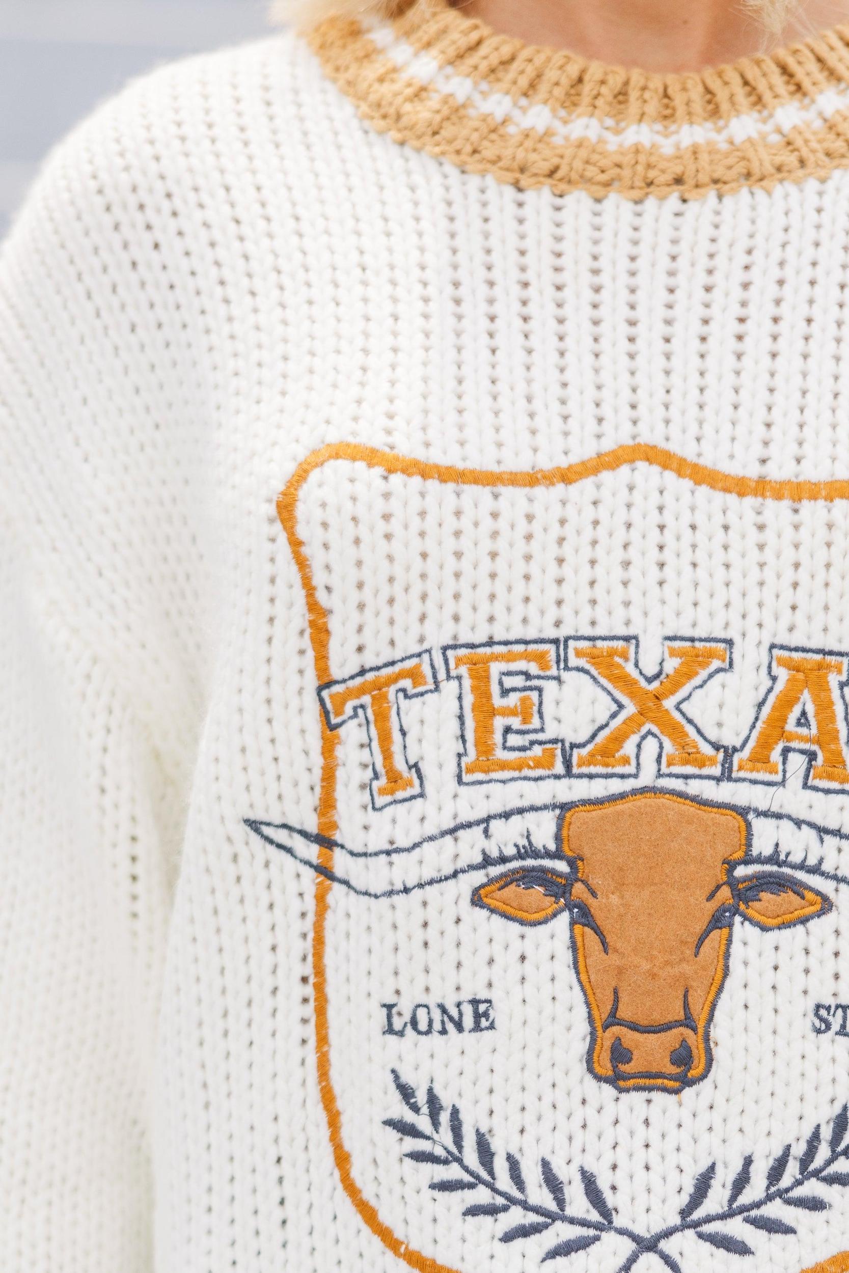Hooked On You Cream Texas Embroidered Sweater Female Product Image