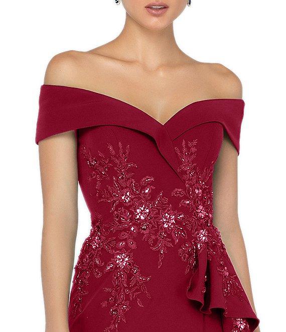 Terani Couture Off-the-Shoulder Short Sleeve Peplum Beaded Applique Mermaid Gown Product Image